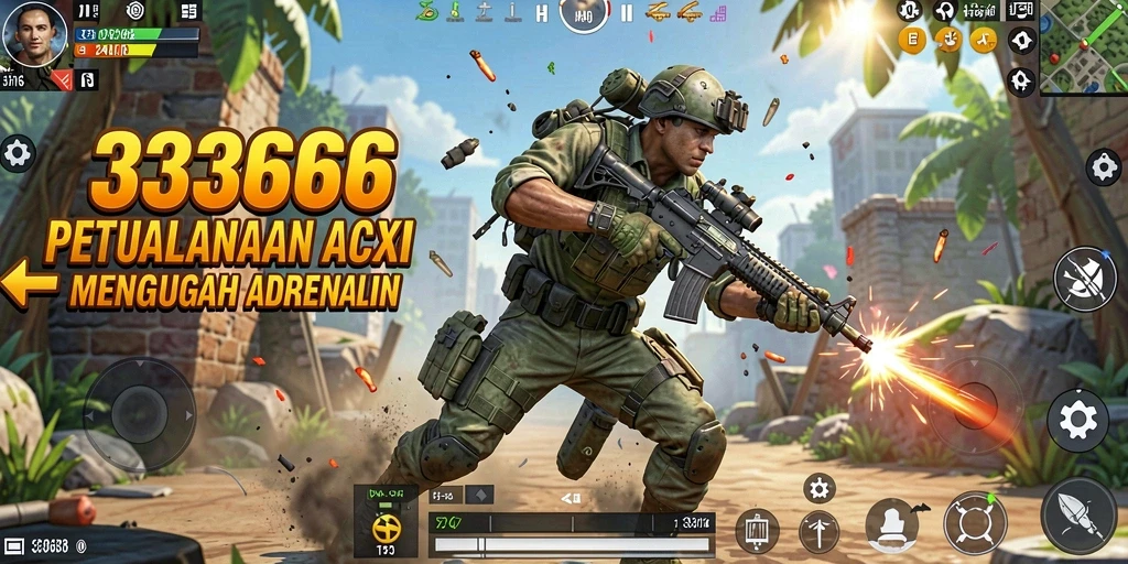 Tampilan dinamis aksi pertempuran dalam game 333666.