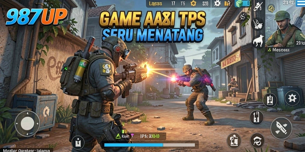 Screenshot utama menunjukkan aksi seru dalam gameplay TPS.