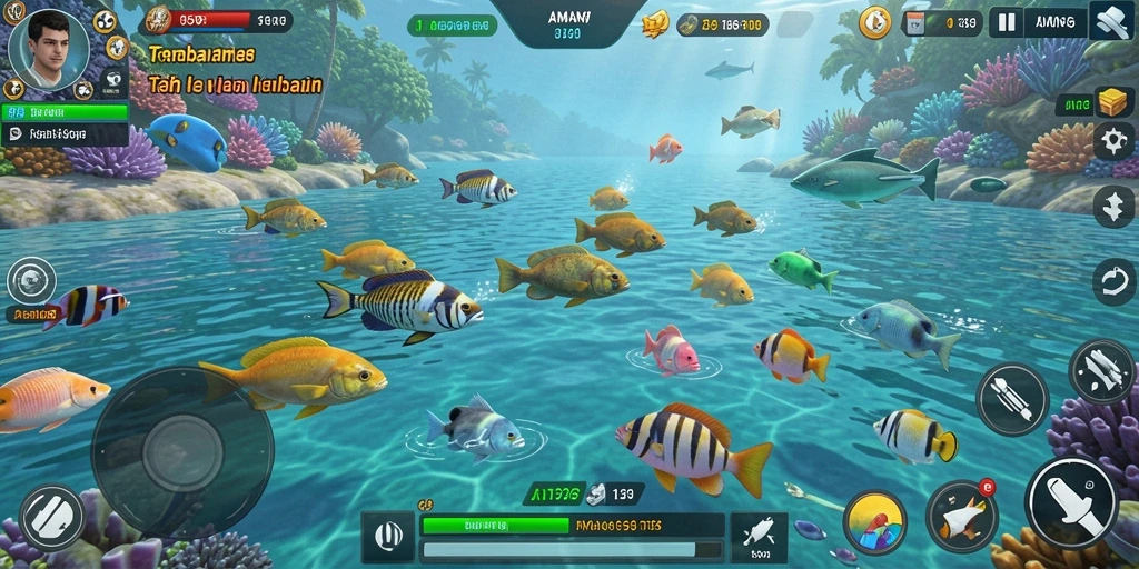 Tampilan menarik gameplay Tembak Ikan AMAN69 dengan ikan beragam.