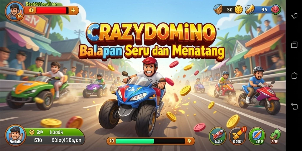 Tampilan seru gameplay balapan di CRAZYDOMINO yang menegangkan.