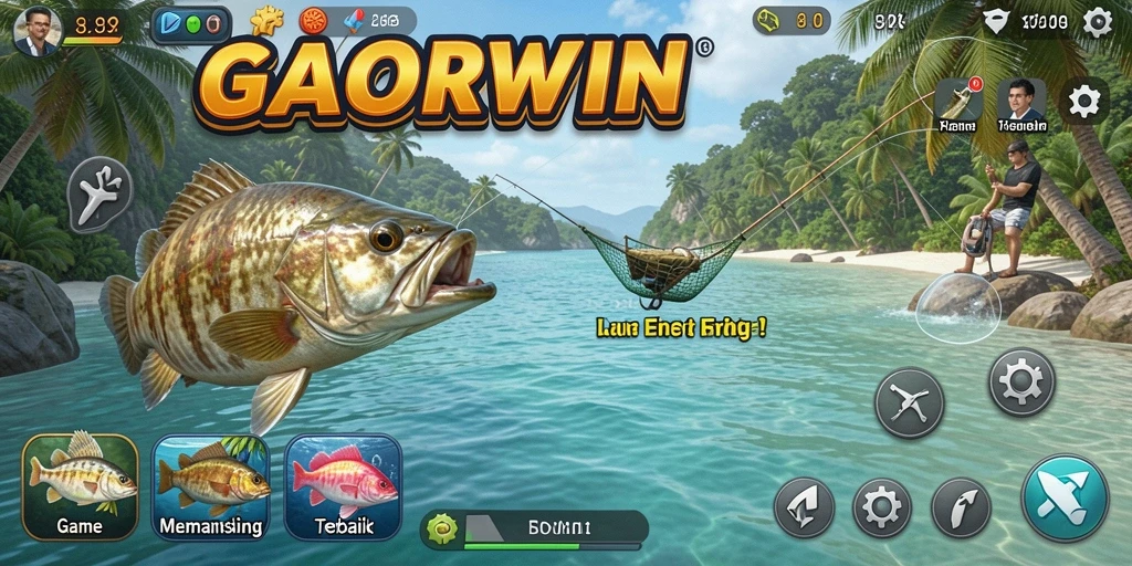 Screenshot gameplay GACORWIN menampilkan aksi seru memancing.
