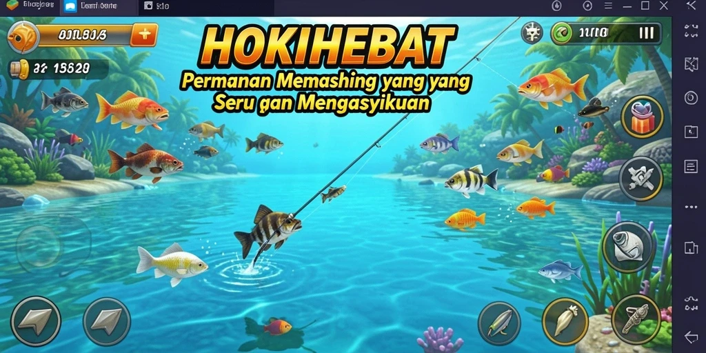 Tampilan gameplay HOKIHEBAT yang menampilkan pengalaman memancing yang menarik.