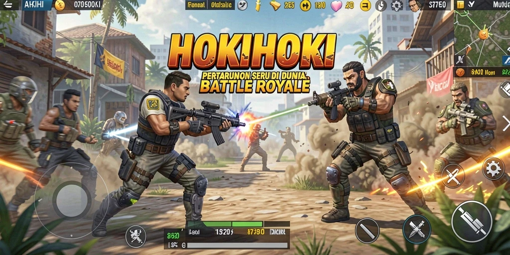 Tampilan gameplay HOKIHOKI yang mendebarkan dalam pertarungan Battle Royale.