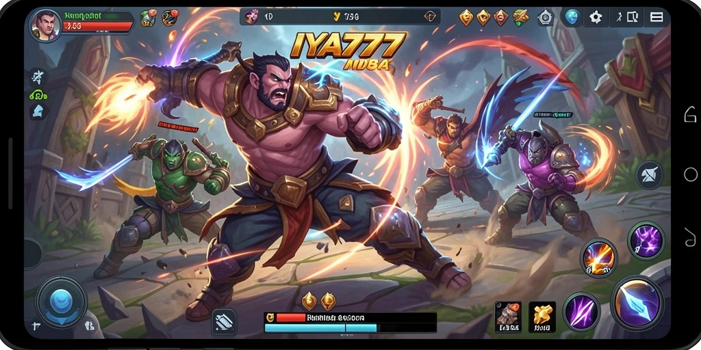 Tampilan gameplay intens dalam IYA777 di medan perang MOBA.
