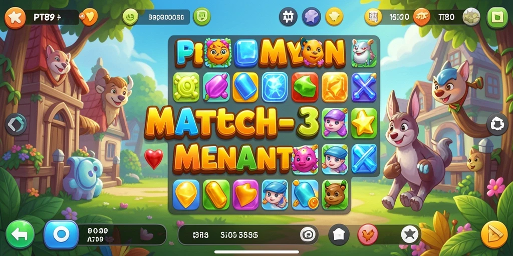 Gameplay PT89 menampilkan permata berwarna cerah yang harus dicocokkan.