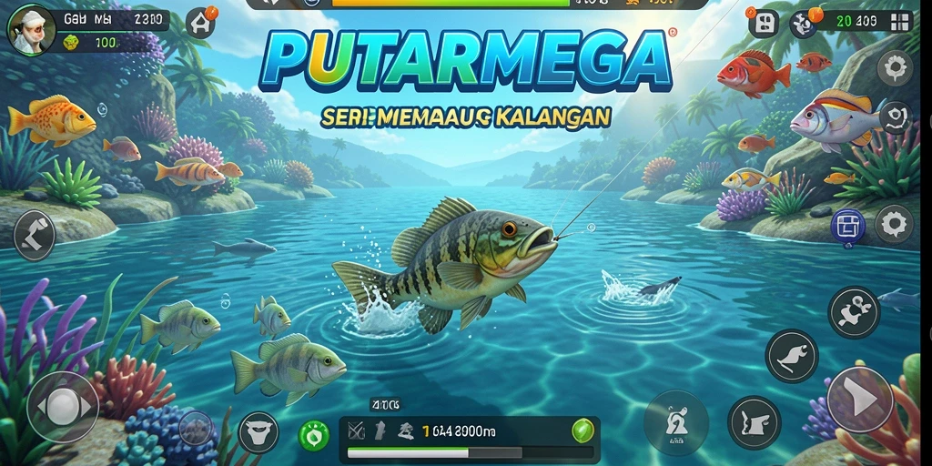Tampilan gameplay PUTARMEGA yang menakjubkan dengan aksi memancing yang seru.