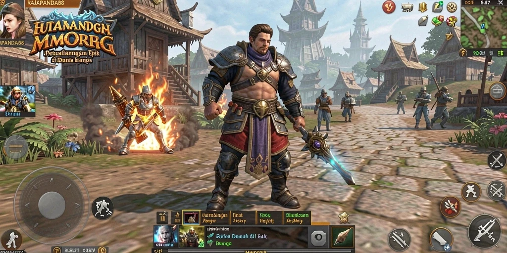 Screenshot gameplay RAJAPANDA88 menampilkan pertarungan epik dalam dunia MMORPG.