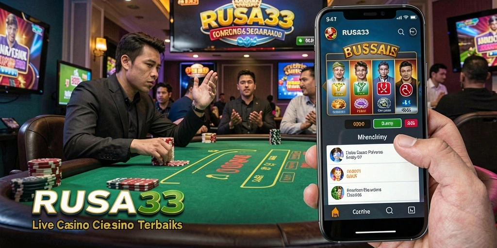 Screenshot gameplay RUSA33 menampilkan dealer langsung dan suasana bermain yang mendebarkan.