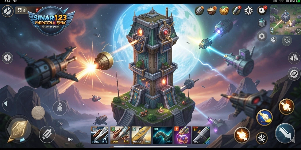 Tampilan gameplay SINAR123 yang penuh aksi dan strategi menara pertahanan.