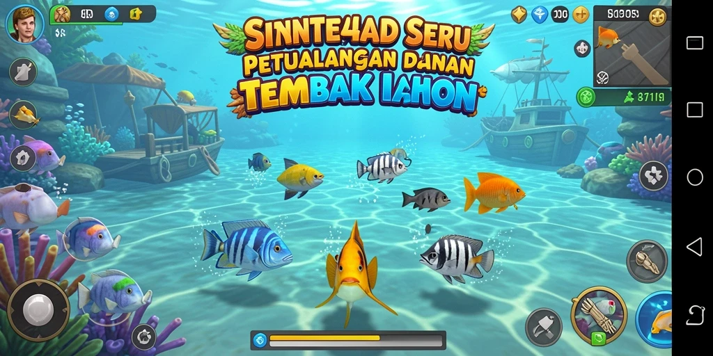 Tampilan gameplay menarik dari SINTE4D dengan aksi menembak ikan.