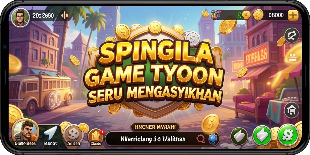 Tampilan gameplay SPINGILA yang menampilkan manajemen bisnis yang mendebarkan.