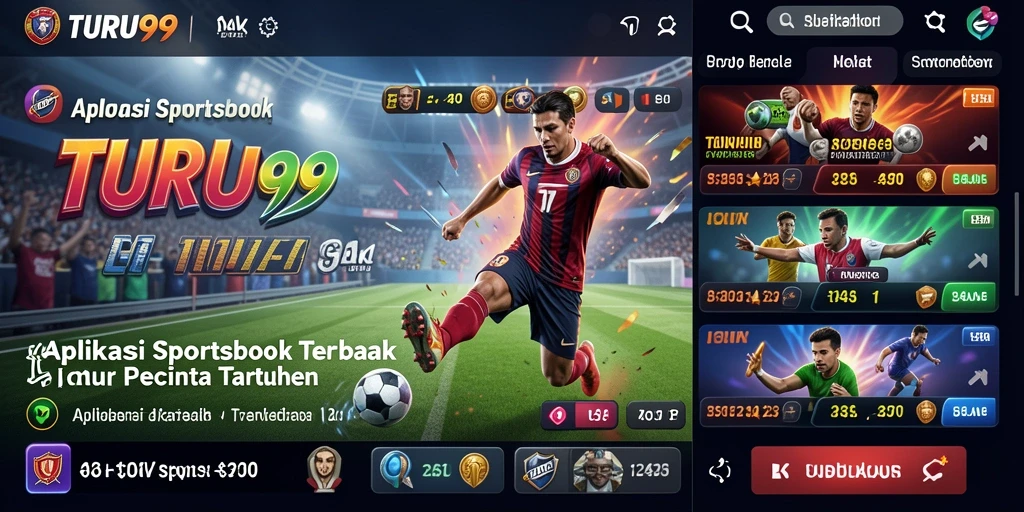 Tampilan antarmuka aplikasi TURU99 dengan fitur Sportsbook.
