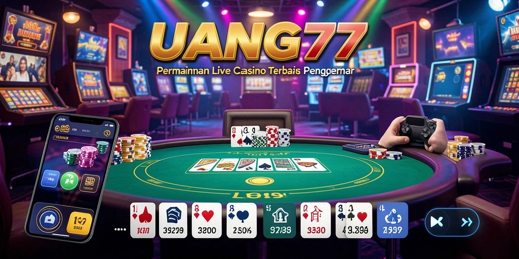 Tampilan gameplay interaktif di UANG77 dengan dealer langsung dan pemain lain.